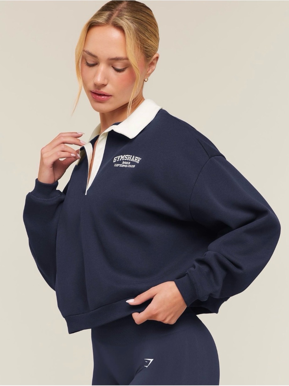 Gymshark Navy and White Rugby Collar Pullover